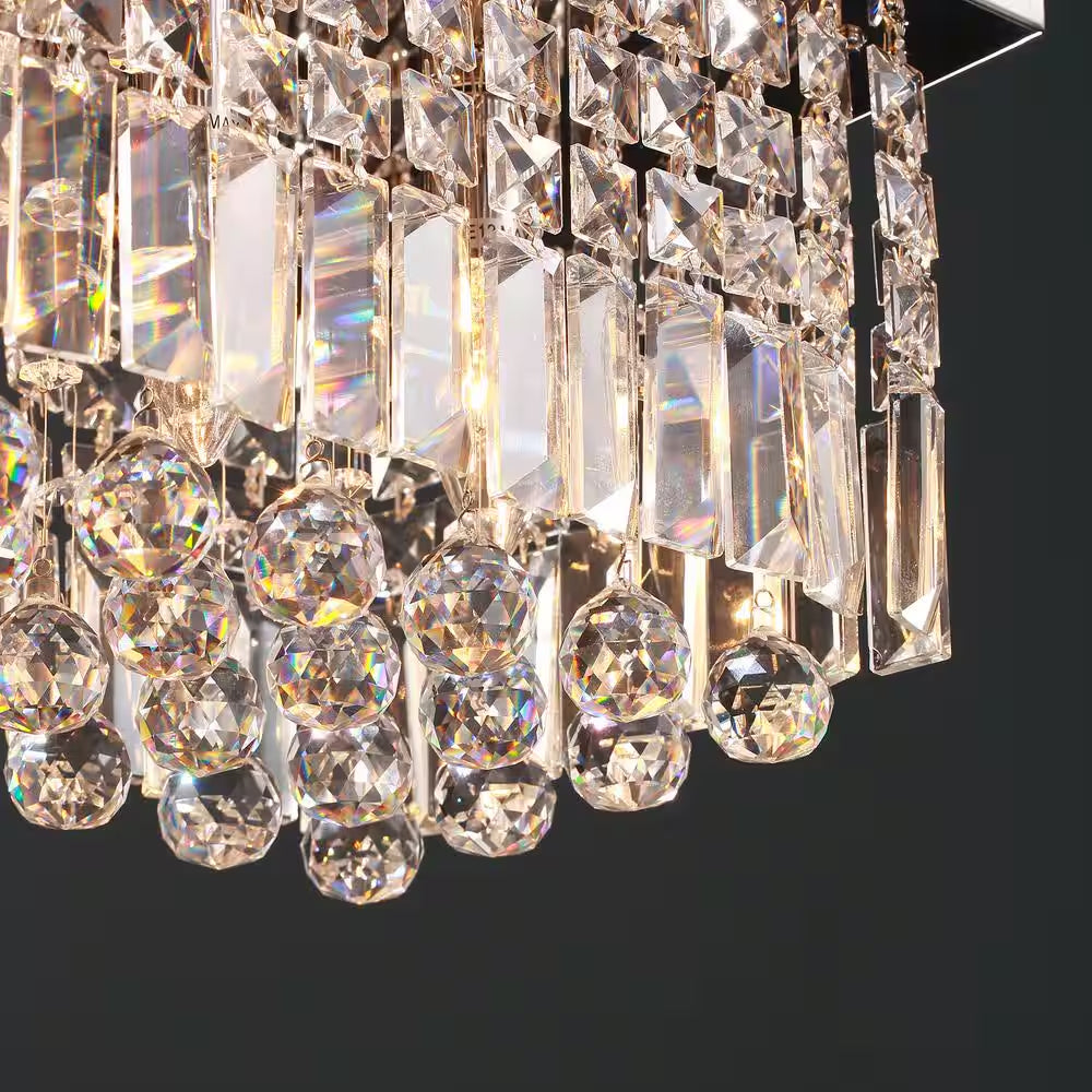40 In. Modern 8 Light Chrome Rectangle Crystal Ceiling Light Fixture Flush Mount Light Chandelier