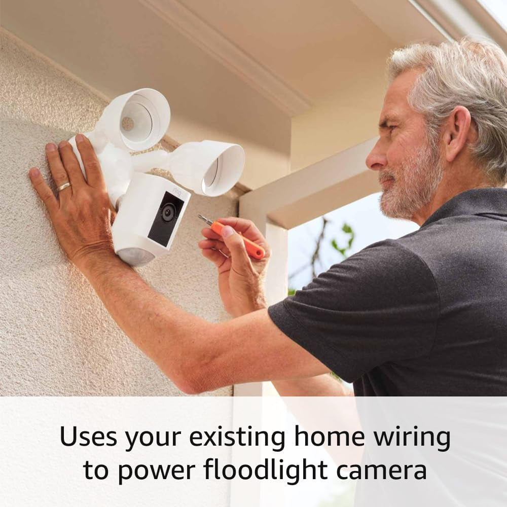 Floodlight Cam Wired plus with Motion-Activated 1080P HD Video, White (2021 Release)