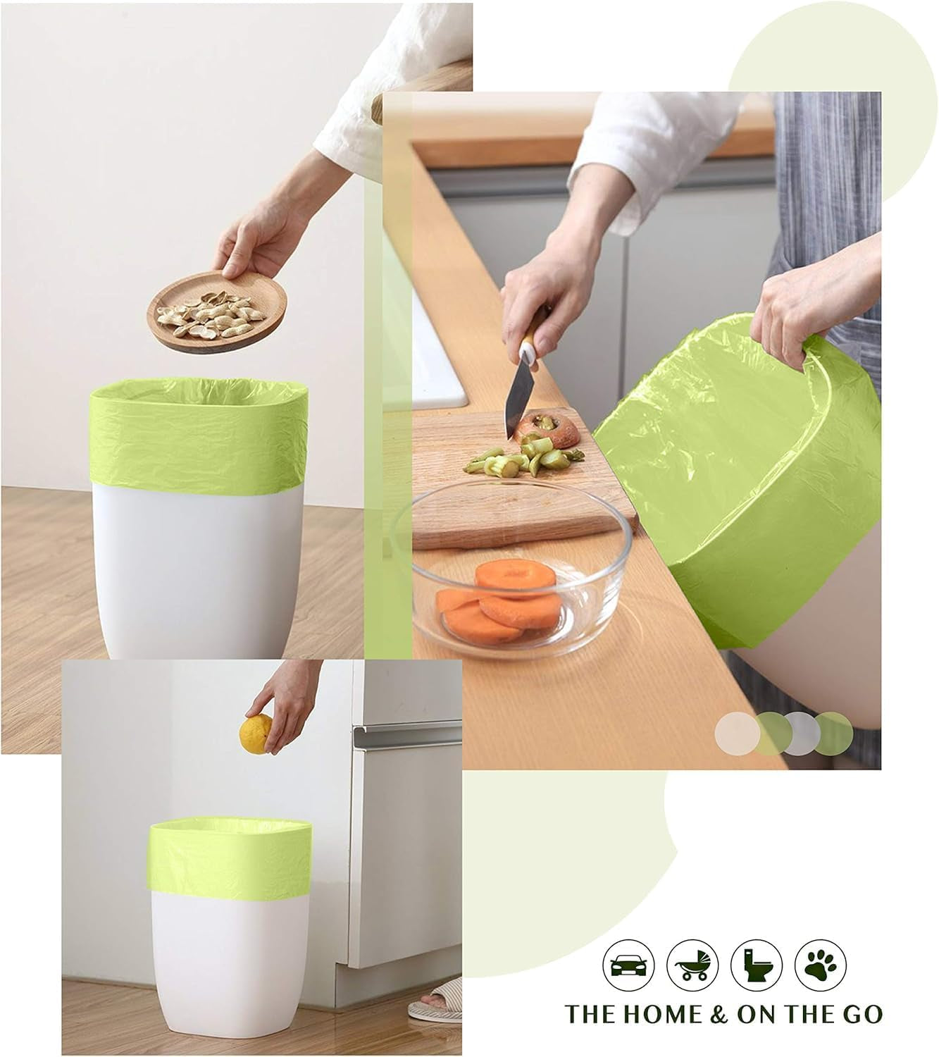 Compostable Trash Bags - 13 Gallon Tall Kitchen Garbage Bags 80 Count Unscented Trash Can Liners 55 Liter Medium Wastebasket Bags for Bathroom Home Bedroom Office Garbage Can (5Rolls/Green)