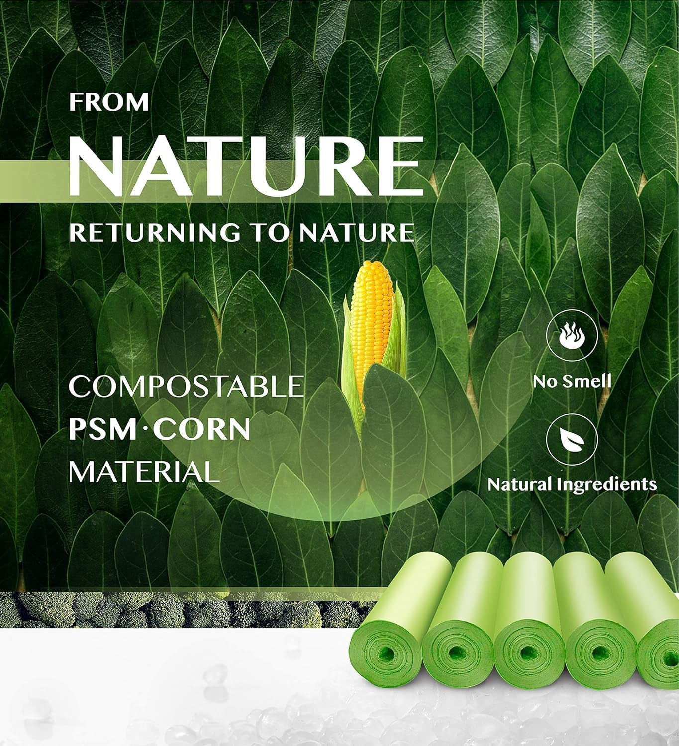 Compostable Trash Bags - 13 Gallon Tall Kitchen Garbage Bags 80 Count Unscented Trash Can Liners 55 Liter Medium Wastebasket Bags for Bathroom Home Bedroom Office Garbage Can (5Rolls/Green)