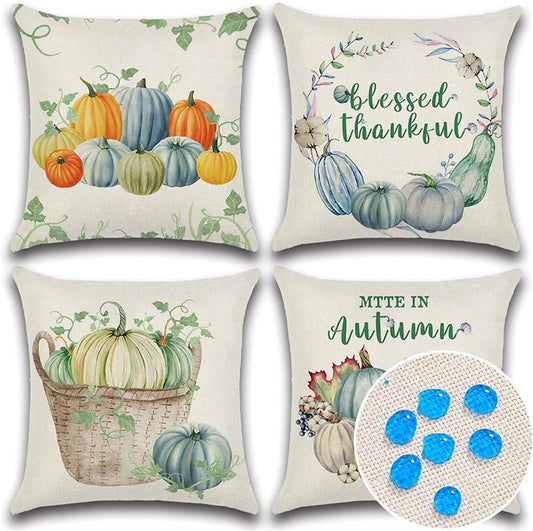 Fall Throw Pillow Covers Waterproof Pillow Covers Decorations Throw Pillow Covers Pumpkin Pillow Covers Fall Decor Pillow Covers 18×18 Set of 4