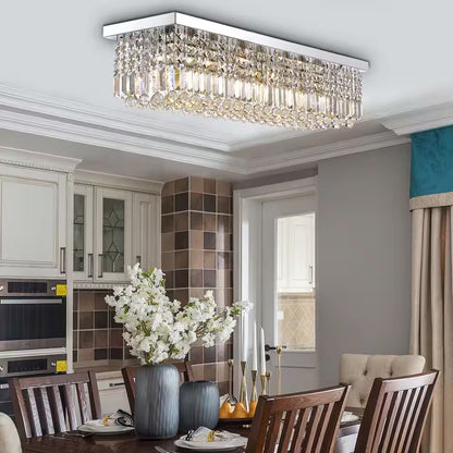 40 In. Modern 8 Light Chrome Rectangle Crystal Ceiling Light Fixture Flush Mount Light Chandelier
